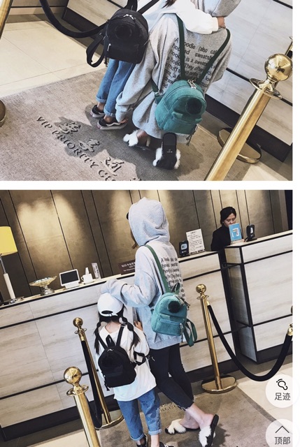 Balo nhung mini đính quả bông xinh xắn