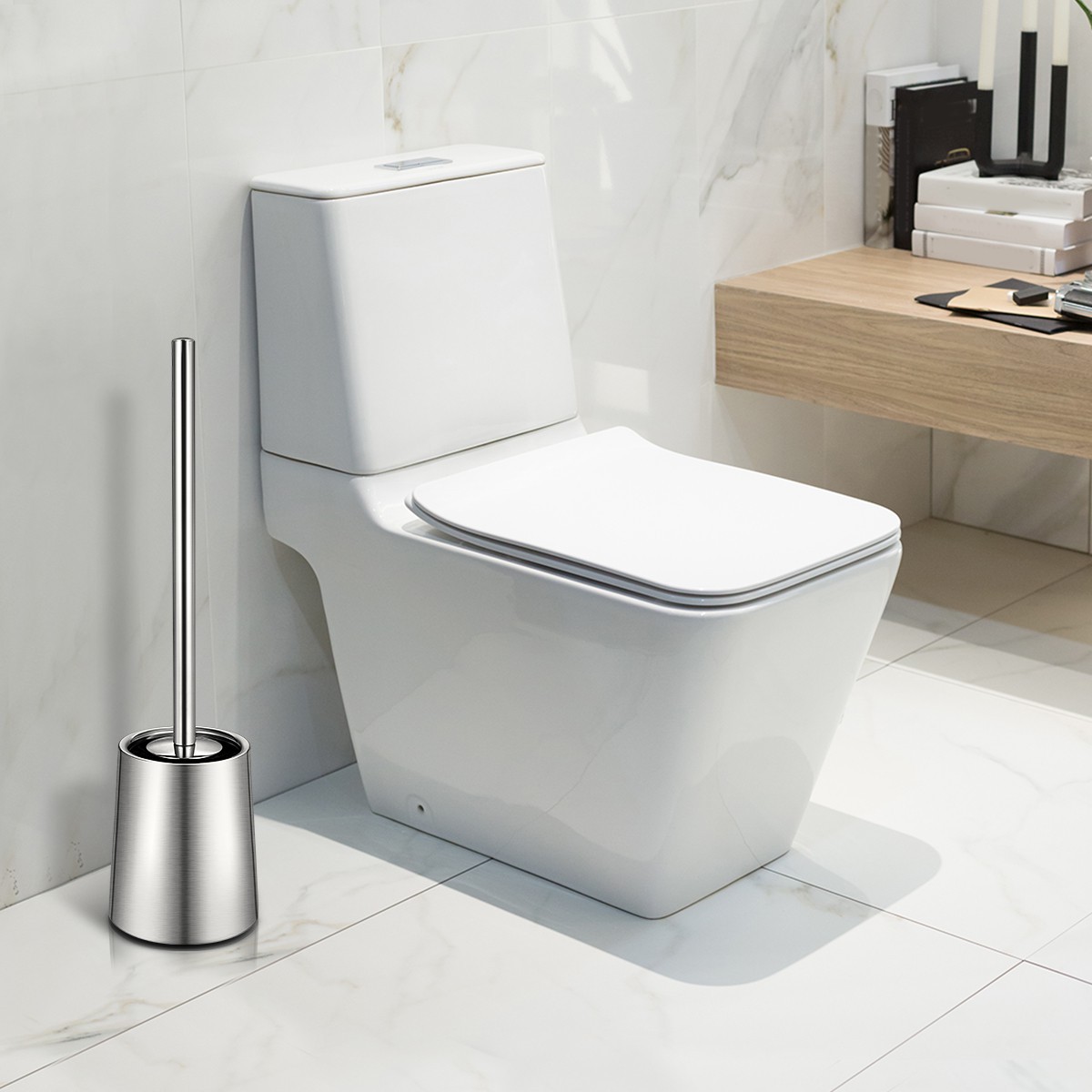 HOMEMAXS 2PCS Toilet Brushs With Holder Good Grip Stainless Steel Toilet Bowl Cleaner Brush Set for Bathroom (Sanding)