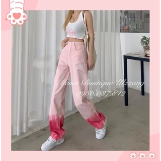 [OD] Quần jeans ulzzang quần jeans suông ống rộng loang hồng cá tính kèm ảnh thật