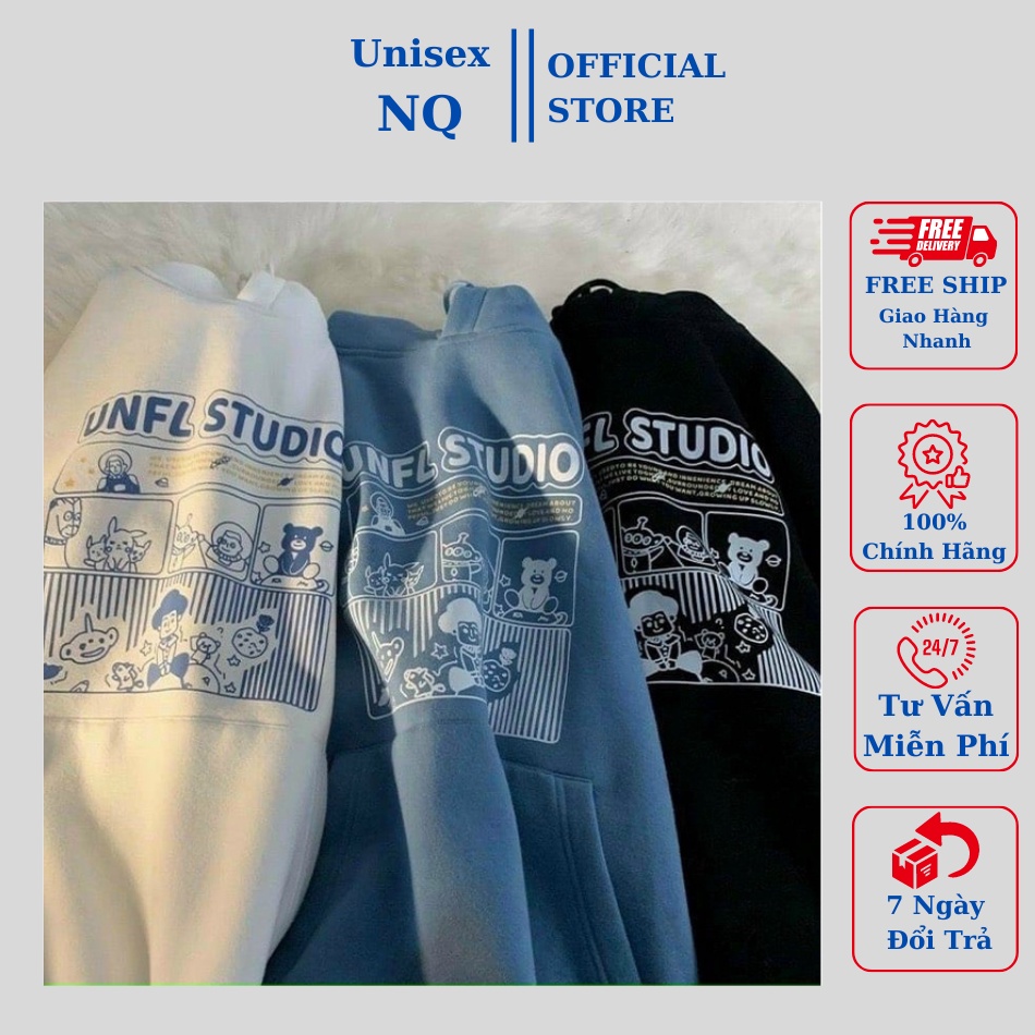 Áo nỉ có mũ Unisex in hình, phong cách Hàn Quốc, chất nỉ bông dày dặn siêu ấm chất đẹp giá đẹp