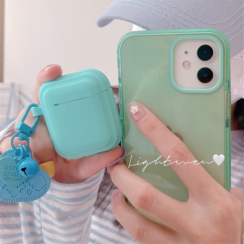 Vỏ Bảo Vệ Hộp Sạc Tai nghe không dây Airpods 1 / 2 / 3 / pro Hình Vòng Tay Trái Tim Màu Xanh Da Trời