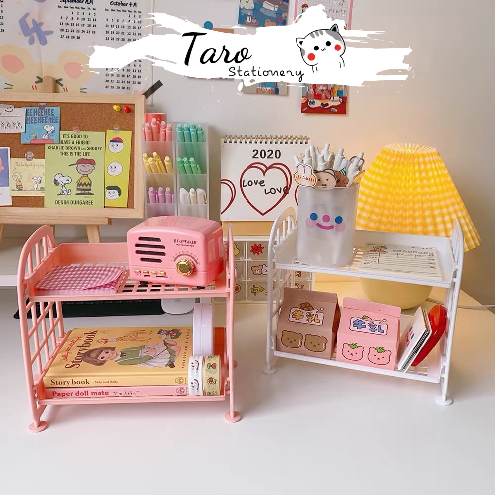 Kệ nhựa mini 2 tầng đựng đồ đa năng siêu xinh Taro Stationery