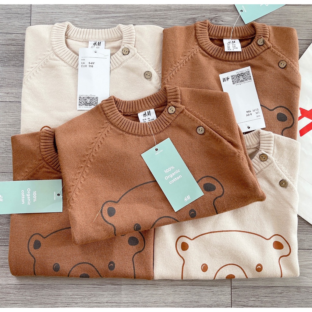 Áo len H&amp;M hàng xuất dư hoạ tiết gấu, áo len ấm áp cho bé - Monnie Kids