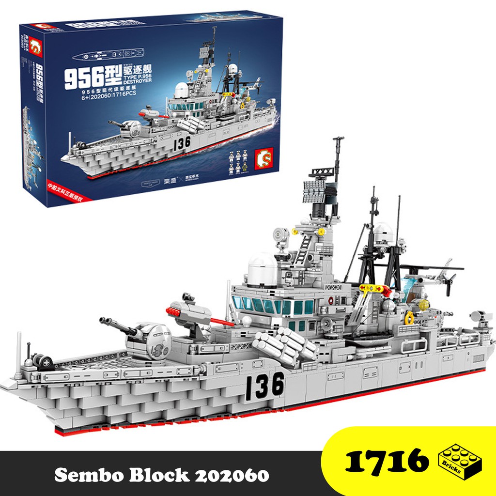 ❁♛Đồ chơi lắp ráp Tàu chiến P.956 - Xếp hình Sembo Block 202060 hạm 956 kẻ hủy diệt Mô thông minh 1716 mảnh