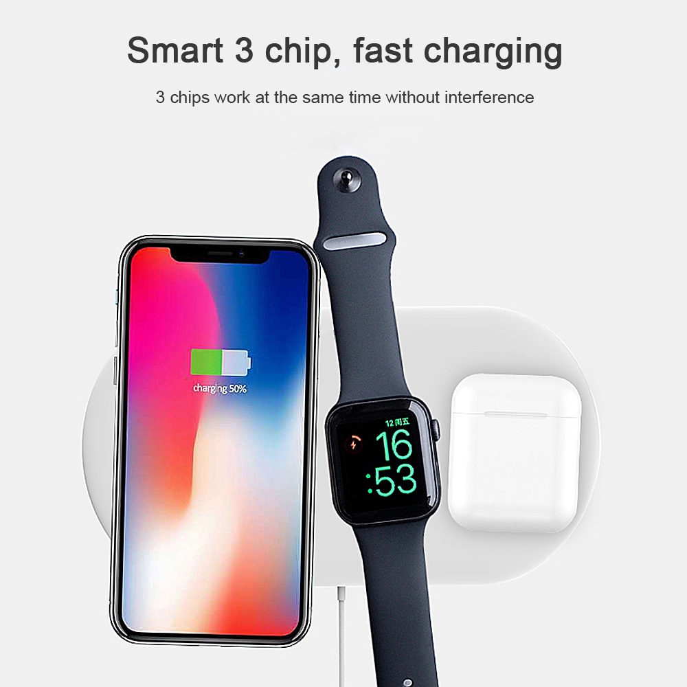 Đế Sạc Nhanh Không Dây 3 Trong 1 Cho Apple Watch 5 Iwatch 5 10w 11/11pro/x/xs/8