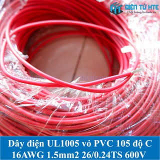 5 mét dây điện ul1015 vỏ pvc 600v 105°c 16awg 1.5mm2 26/0.24ts
