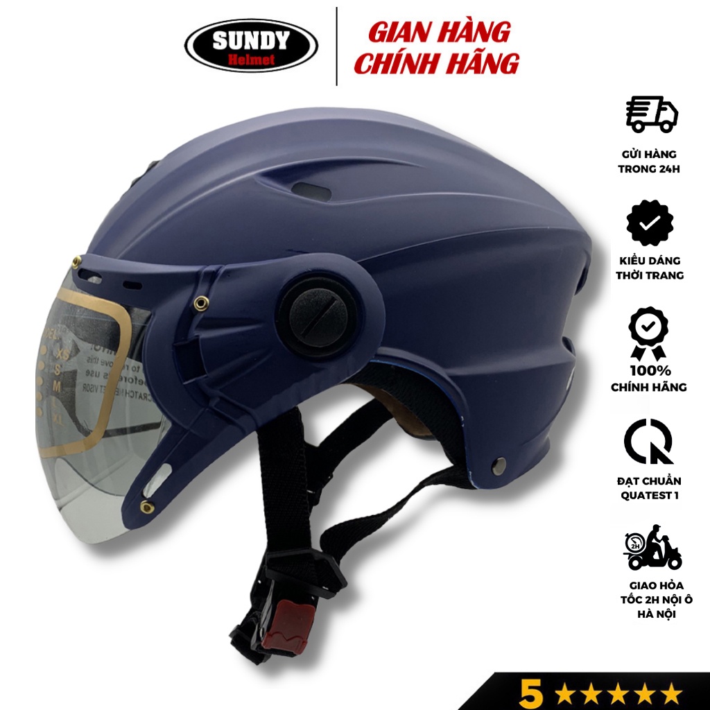 Nón báo hiểm thời trang SUNDY HP02K, kiểu dáng thể thao, xanh than nam tính, Freesize (vòng đầu 55-59cm)