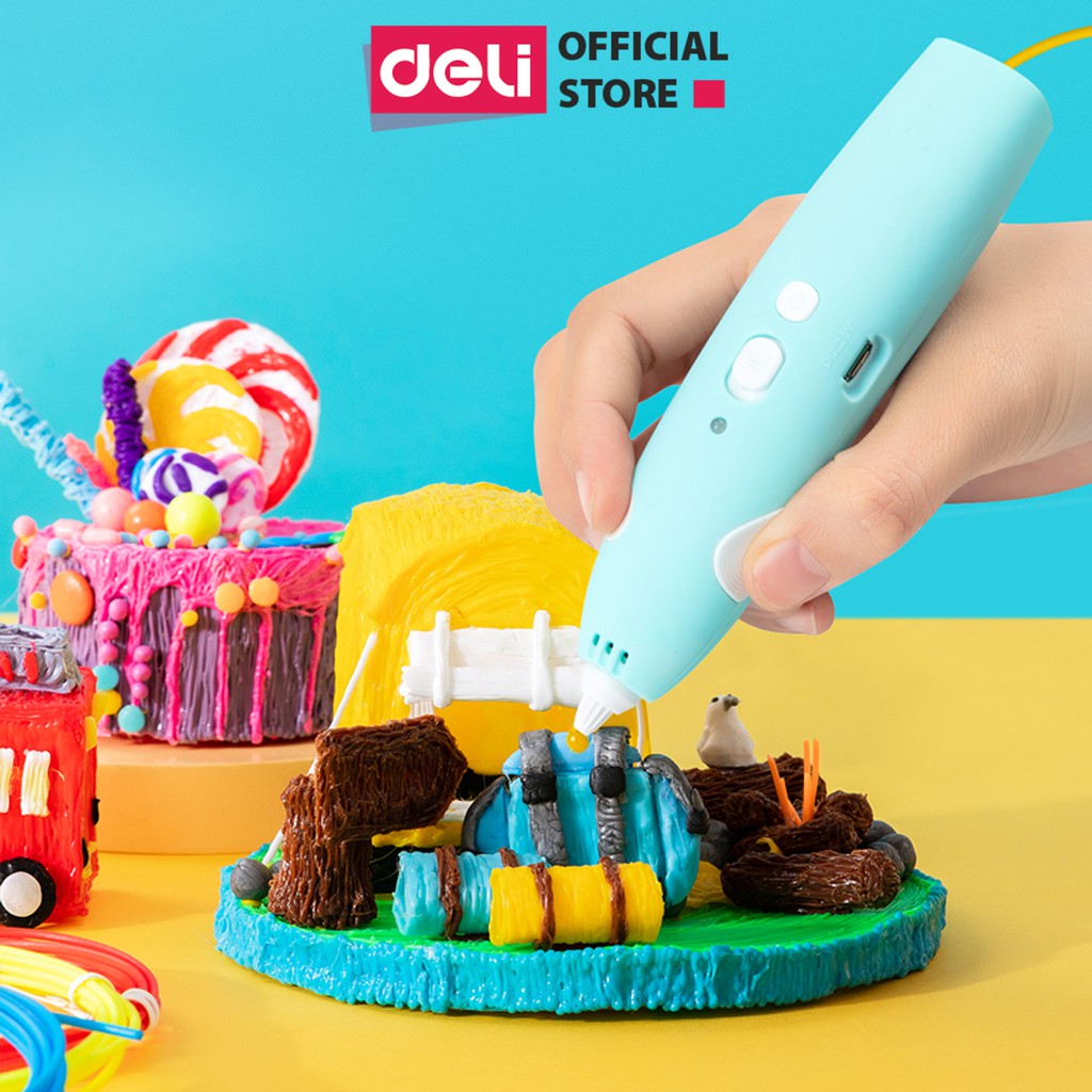 Bút vẽ 3D tạo mô hình 3 chiều độc đáo, in hình 3D nhiều màu Deli 74860 - Màu hồng/Màu xanh dành cho bé