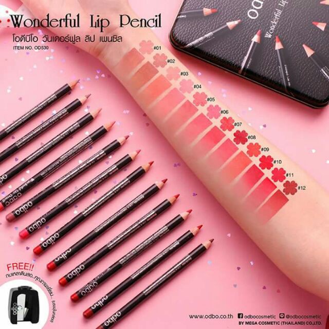 Hộp Chì Kẻ Môi Odbo Wonderful Lip Pencil Thái Lan 12 cây tặng kèm chuốt chì | BigBuy360 - bigbuy360.vn