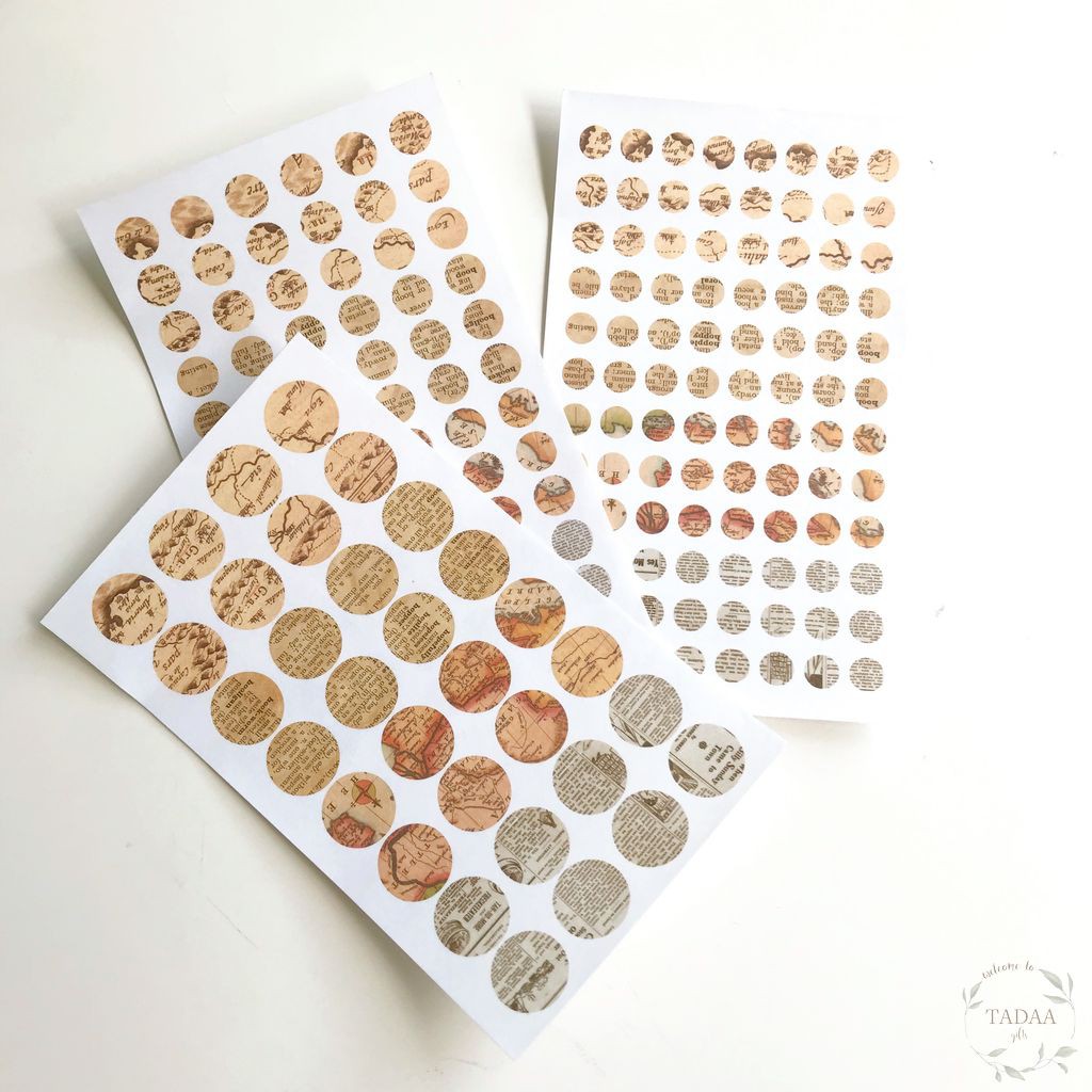 Sticker tròn, nhãn dán dot, round hoạt tiết báo cũ, bầu trời, caro, trang trí bullet journal, sổ tay, nhật ký, planner