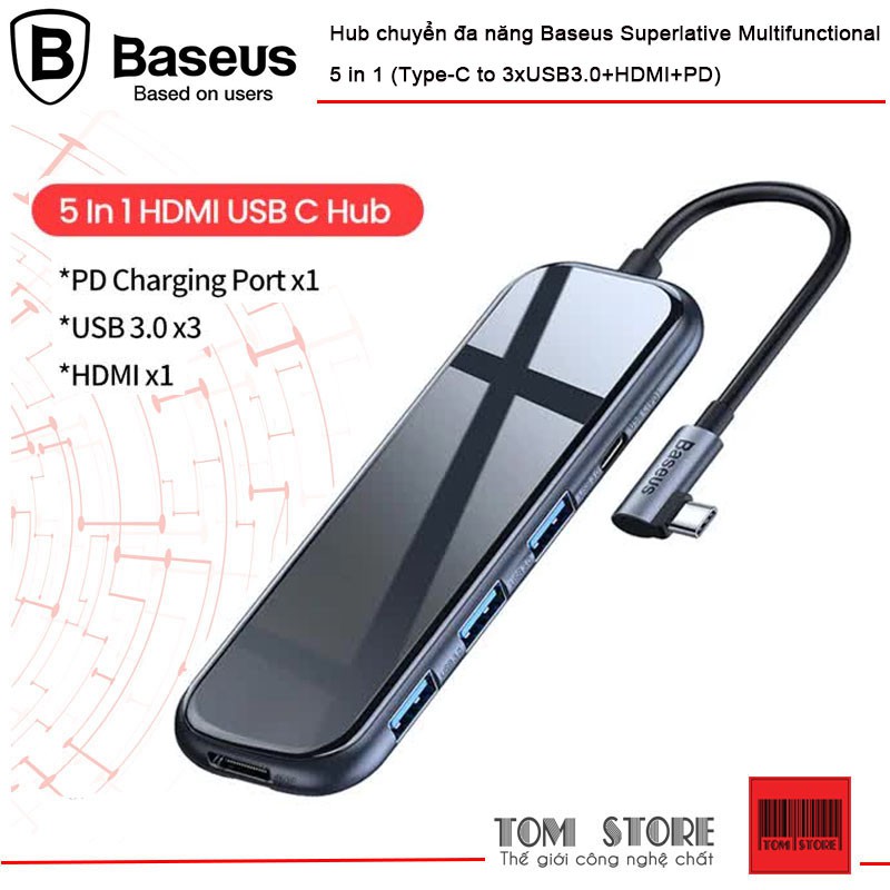 Hub chuyển đa năng Baseus Superlative Multifunctional 5 in 1 (Type-C to 3xUSB3.0+HDMI+PD)