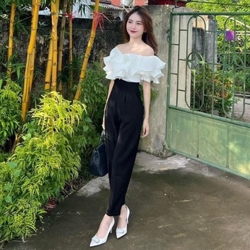 Quần tây đen nữ lưng cao cạp V dáng dài baggy khóa sau ống đứng mẫu mới hot Quần tây nữ đi học tuyết mưa vải màu đen mềm