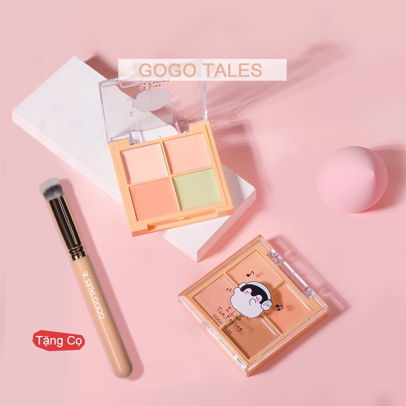 Bảng Kem Che Khuyết Điểm GOGO TALES 4 Màu Kèm Cọ Traceless Concealer