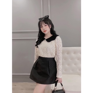 Áo ren phối cổ nhung tay dài
