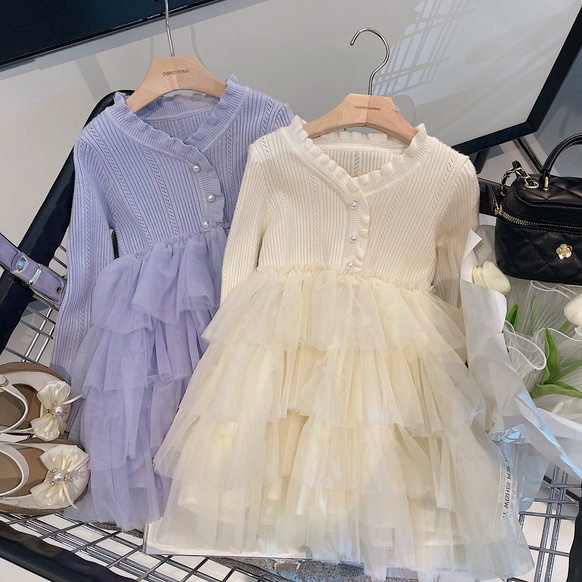 Đầm Dệt Kim Dài Tay Phong Cách Phương Tây Thời Trang Xuân Thu 2022 Mới Cho Bé Gái