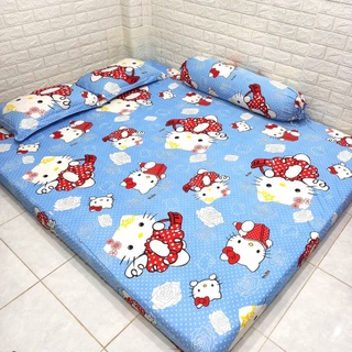 BỘ DRAP THUN HÀN QUỐC KITTY 4 MÓN [ 1 DRAP TRẢI GIƯỜNG, 2 VỎ GỐI ÔM, 1 VỎ GỐI NẰM ].