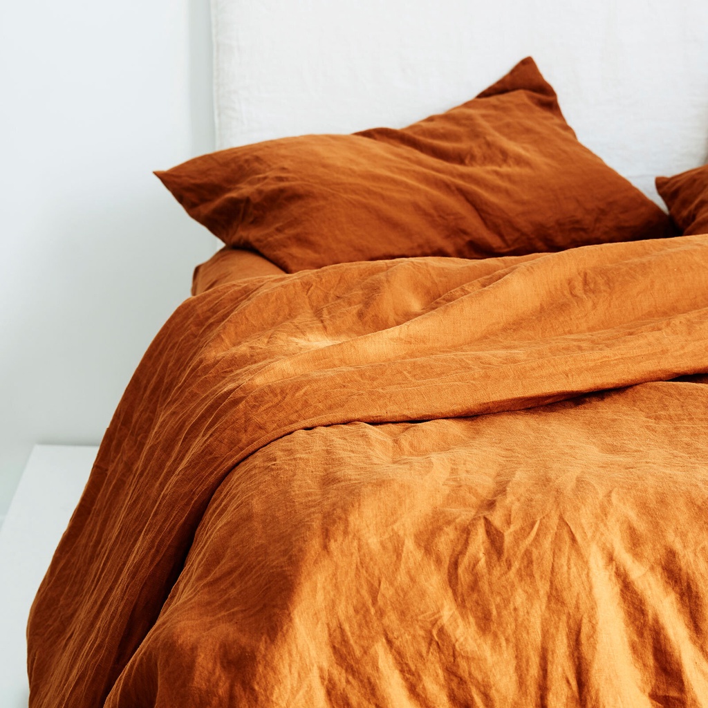 Set ga giường và vỏ gối LINEN cao cấp premium 100% màu cam cháy anam home & bedding