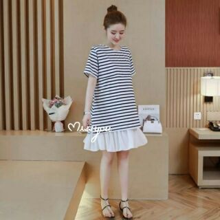 (Hot) Đầm bầu kẻ dễ thương cho mẹ bầu