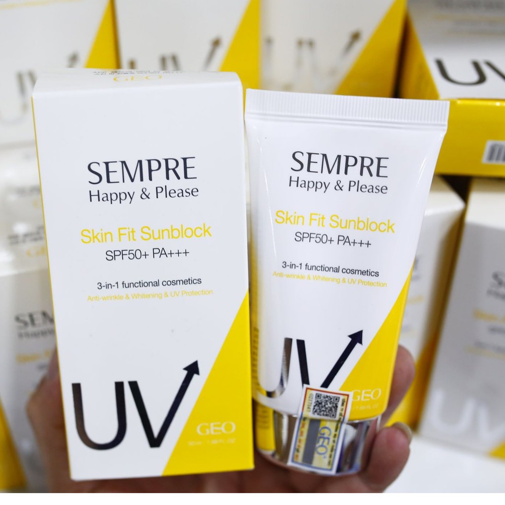 Kem Chống Nắng Dưỡng trắng da Geo Lamy Sempre Happy & Please Skin Fit Sunblock SPF50+ PA+++