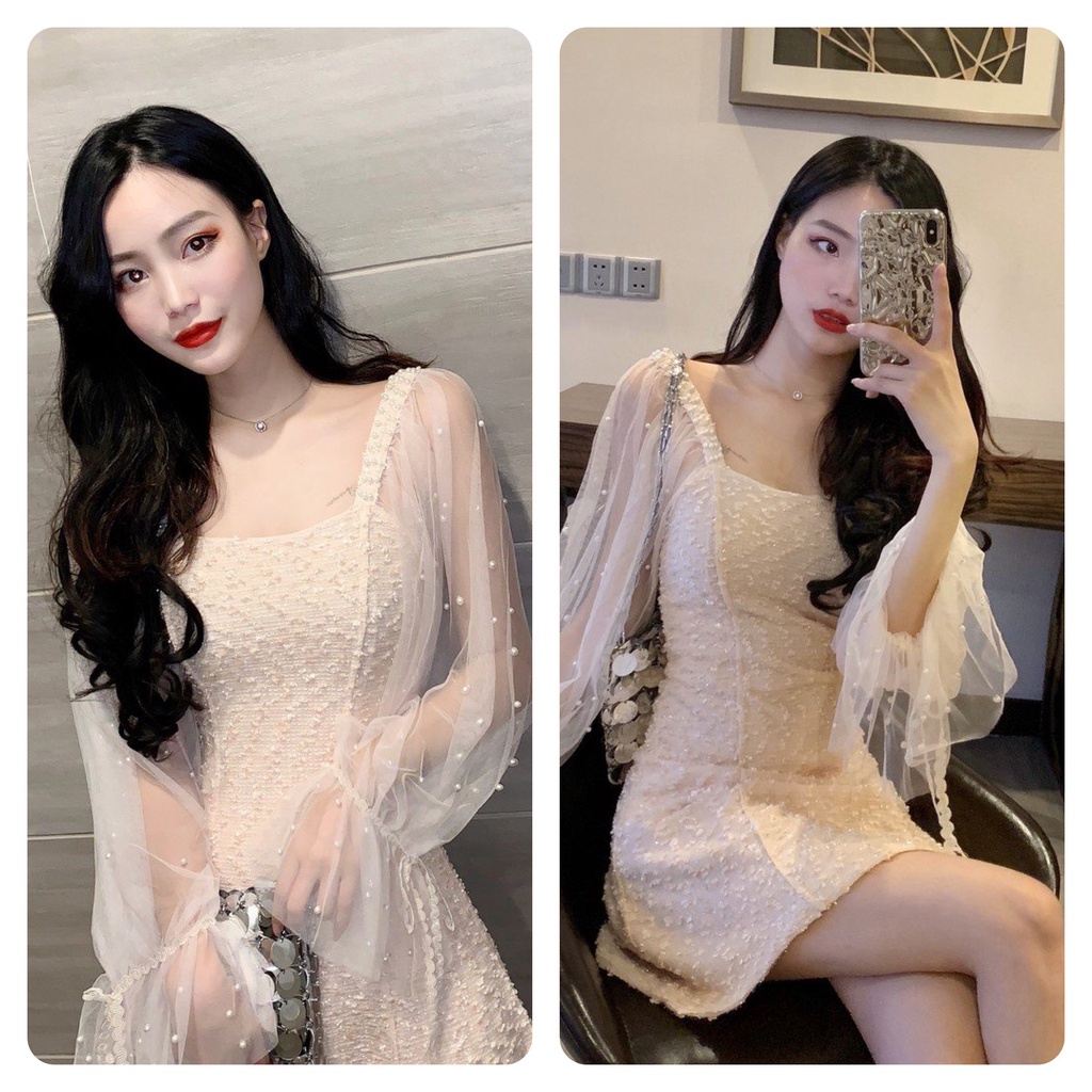 Đầm nữ dáng xòe kiểu a tay lưới Emilyshop