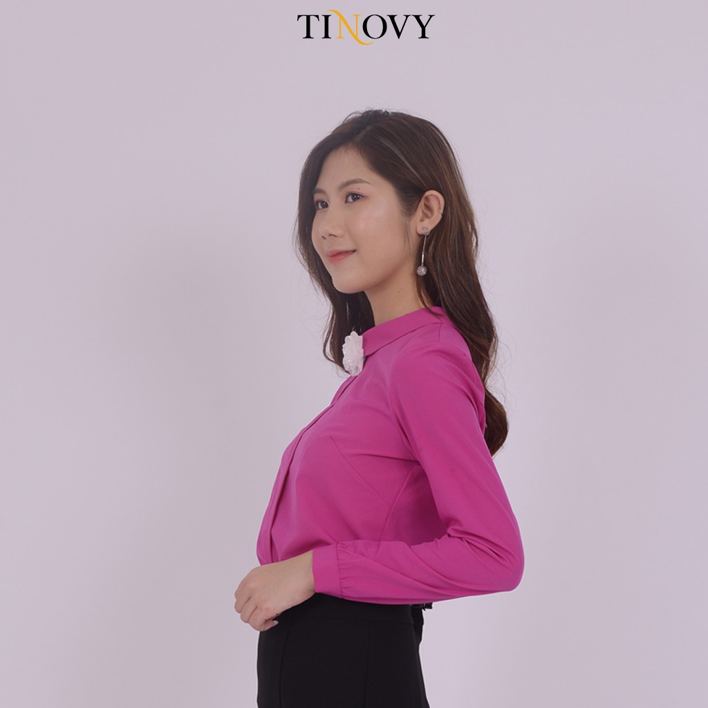 [Mã FASHIONMALLT4 giảm 15% đơn 150k] Áo Sơ Mi Nữ TINOVY Cổ Sen Đính Hoa Tay Dài Phối Công Sở Hiện Đại 208-0133