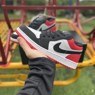 Giày jordan cổ thấp nam nữ, giày sneaker jd1 đỏ đen cổ thấp