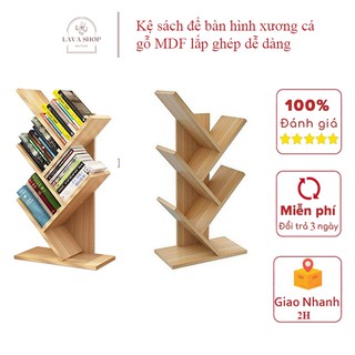 Kệ sách gỗ hình xương cá/Kệ gỗ 5 tầng đa năng để bàn gỗ MDF phủ Melamin, tháo lắp dễ dàng