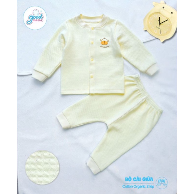 Goodmama - Bộ thu đông cotton dày dệt 2 lớp mềm ấm cho bé 3-7kg