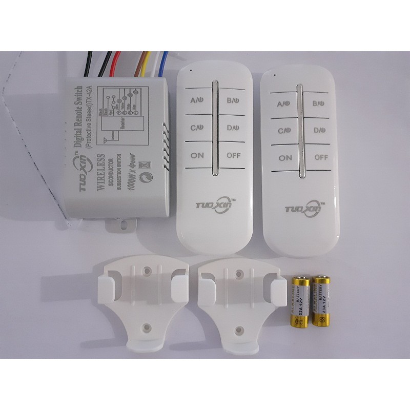 Bộ công tắc điều khiển từ xa 30M 4 cổng xuyên tường 1000W LOẠI TỐT TUOXIN CHÍNH HÃNG rf 4 cổng