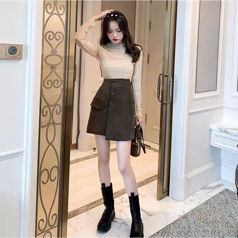 Chân Váy Nhung Túi nắp Khuy Cách Điệu mẫu mới tinh 2021-575