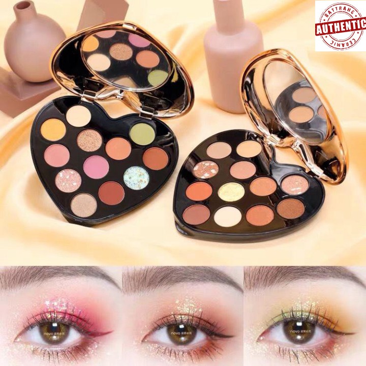 [ Siêu HOT ] Bảng Phấn Mắt  NOVO Trái Tim 12 Ô Màu Nhũ Lì Lâu Trôi I Love Eyeshadow No.5298