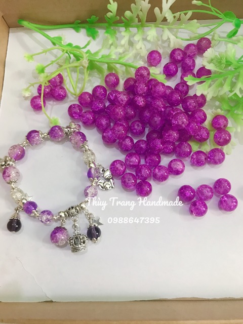 Set 5 Hạt thuỷ tinh bọt tuyết 8mm, 10mm làm vòng tay, đồ trang sức handmade, trang trí thủ công