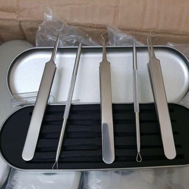 Bộ Nặn Mụn 5 Món Inox, Bộ Nhíp Nặn Mụn LẤY NHÂN MỤN