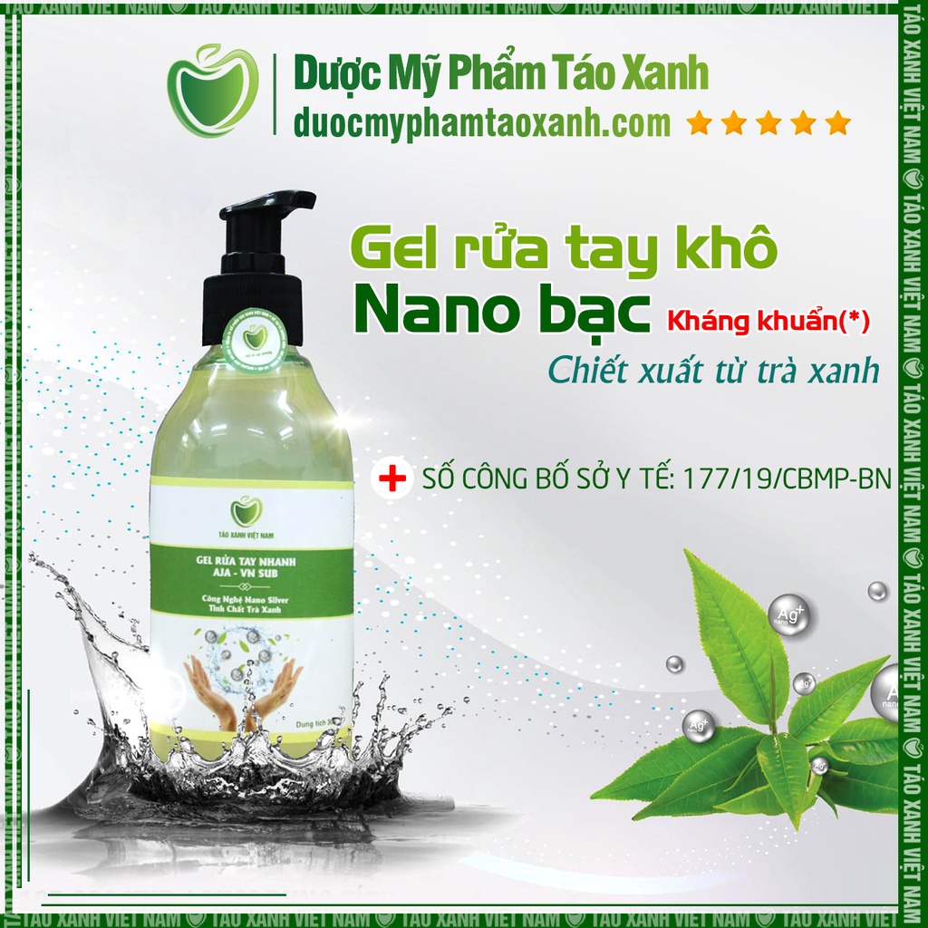 Gel rửa tay nhanh có Nano Bạc - Nước rửa tay khô AJA kháng khuẩn Táo Xanh Việt Nam