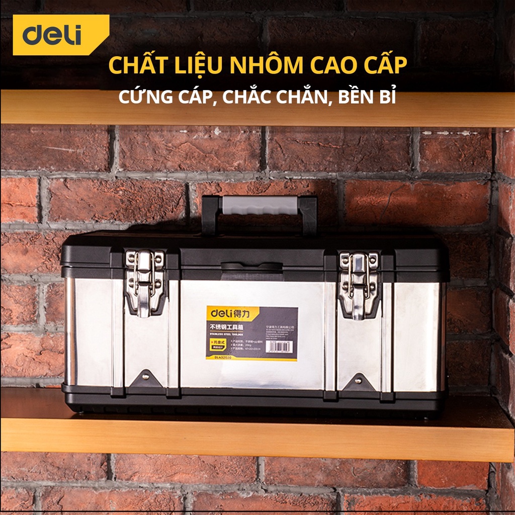 Hộp Đựng Đồ Nghề Kim Loại Deli - Chất Liệu Nhôm Cao Cấp Chống Mòn, Gỉ - Sức Chứa 70kg Chắc Chắn, An Toàn - DL432020