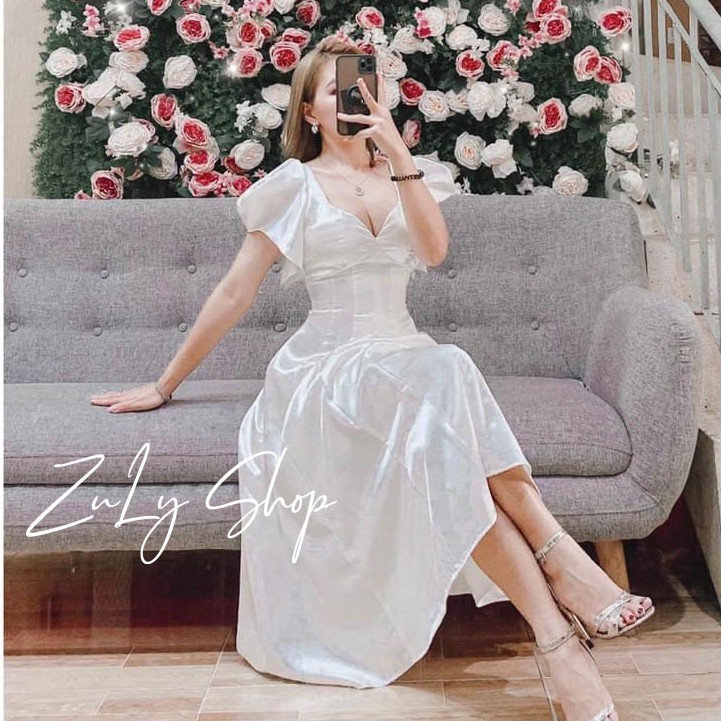 Váy lụa trắng dáng xòe sang chảnh Zulyshop | BigBuy360 - bigbuy360.vn