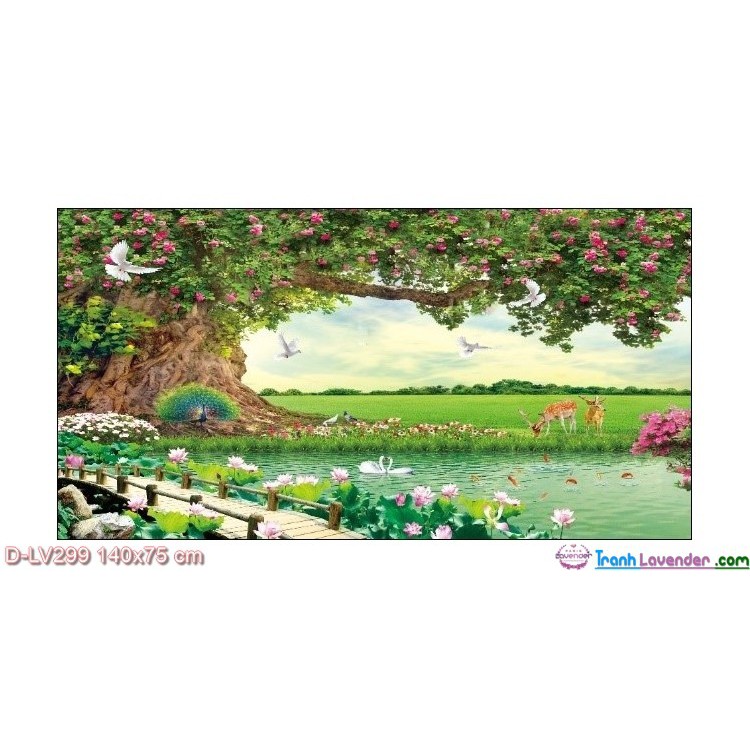 Tranh Đính Đá PHONG CẢNH THIÊN NHIÊN GIAO HÒA. Kích Thước: 1m50 x 75cm