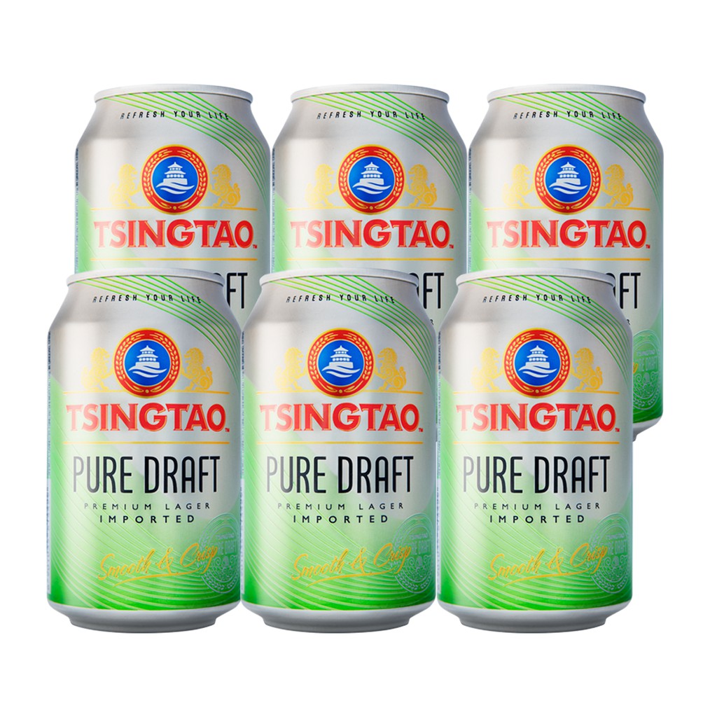 Lốc 6 lon Bia Tsingtao Pure Draft 330ml - Nhập Khẩu 100 % & Chính Hãng