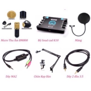 Combo Bộ Míc BM-800, card Livestream online XOX K10, chân kẹp bàn, màng lọc míc, dây livestream