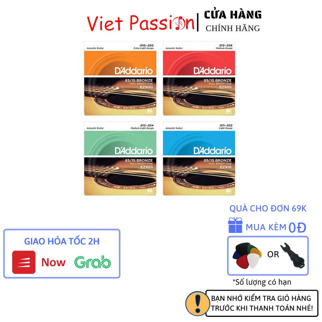 Dây đàn guitar acoustic D'addario Chính Hãng EXP26 EZ910 EJ13 EZ900 EZ920 dây sắt Viet Passion