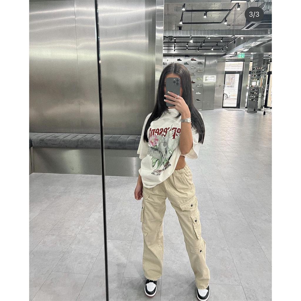 Rep Flying Pigeon Flower Letter Wings resent Printed Short Sleeve T-shirt High Street Vintage Cotton Round Neck Couple Loose Fit