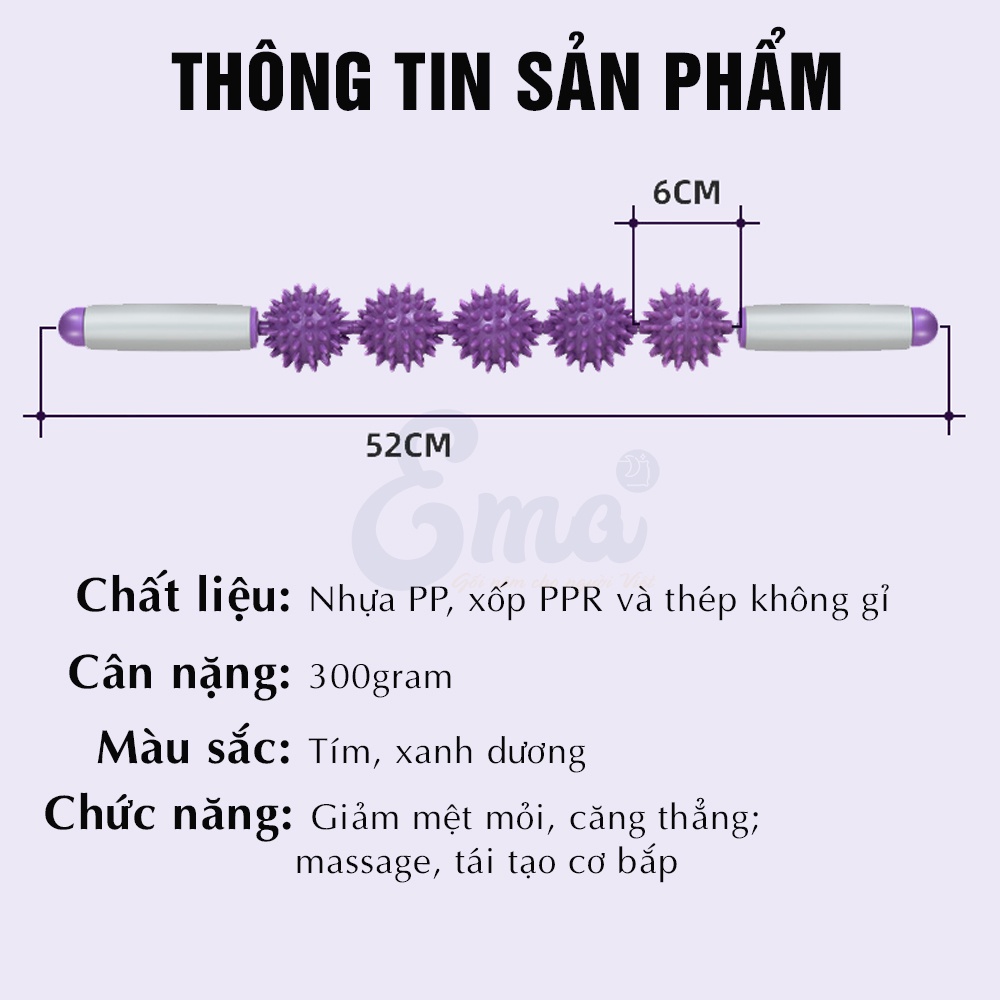 Gậy lăn massage giãn cơ Ema, con lăn 5 bóng massage thư giãn toàn thân tại nhà