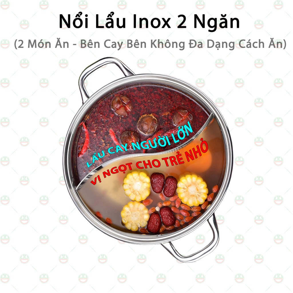 Nồi Lẩu Inox 2 Ngăn Nắp Thủy Tinh 28cm Sang Trọng Tiện Ích