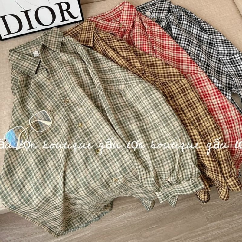 Áo sơ mi kẻ caro tay bồng ulzzang