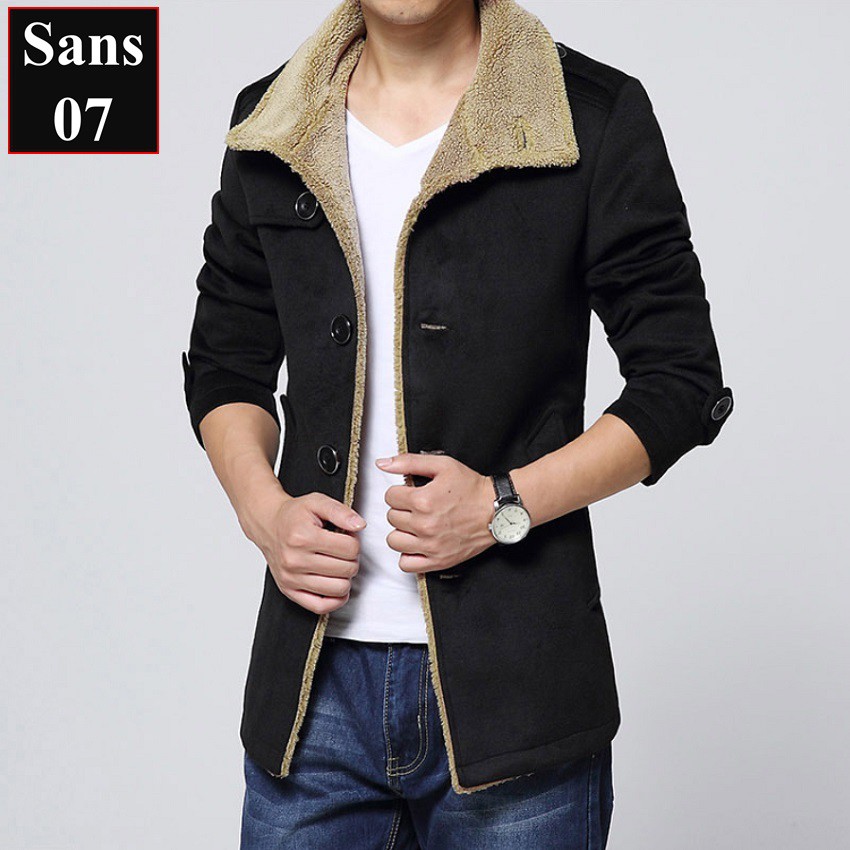 Áo khoác dạ nam dáng ngắn Sans07 lót lông manto hàn quốc blazer trần bông mangto nỉ bigsize 3xl 4xl 5xl 80kg 90kg