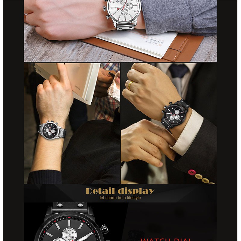 Đồng Hồ Quartz MINI FOCUS Dây Da Chống Thấm Nước Phong Cách Doanh Nhân Cho Nam