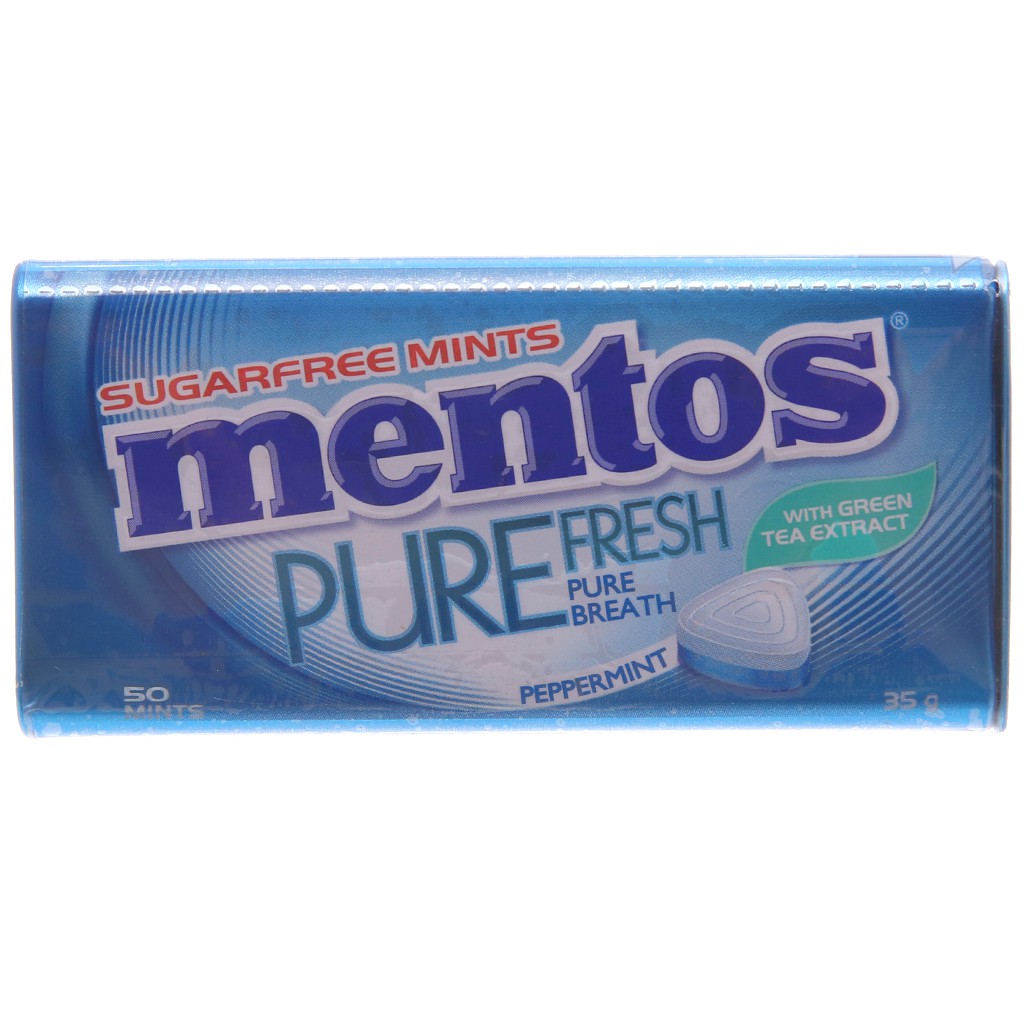 Kẹo ngậm không đường hương peppermint với trà xanh Mentos Pure Fresh hộp 35g