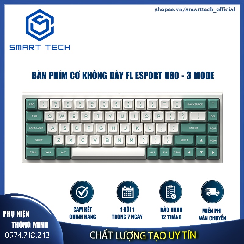 Phím cơ FL-Esports FL680 Night Black / Peach / Aqua Green / Purple / Banana RGB/ Bluetooth / Wireless 2.4Ghz