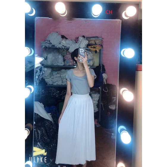 Sét váy dập ly + áo cổ vuông body CO