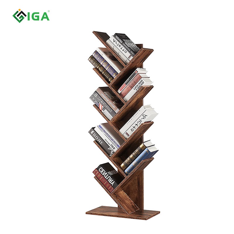 Kệ sách hinh cây 9 tầng màu gỗ cháy thương hiệu IGA.GP03.08